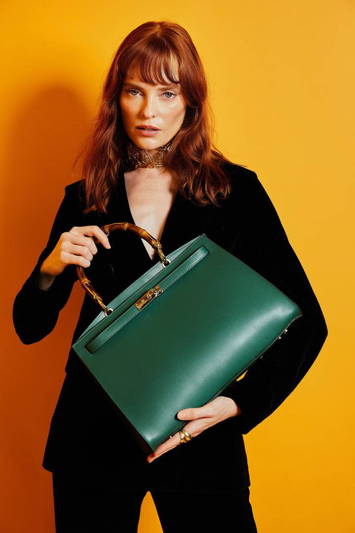 Roberta Gandolfi Lola Pony Large borsa in pelle stampa animalier con manico in vero legno di bambù e tracolla staccabile Qualità