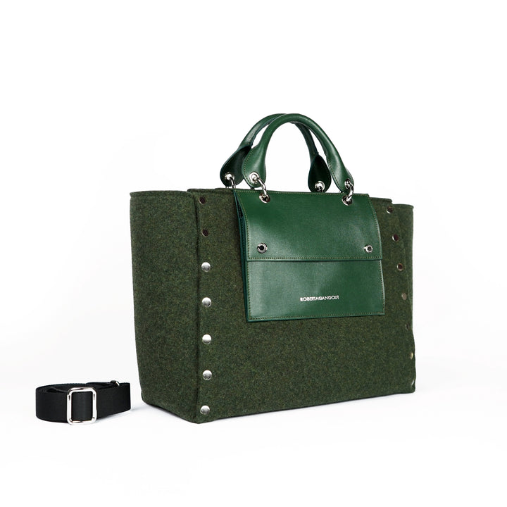 Roberta Gandolfi Rachele Large handbag borsa a mano in tessuto di lana riciclata e finitura in pelle con tasca staccabile Fino Al -60%