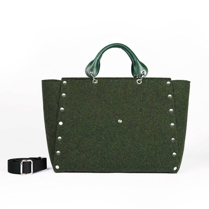 Roberta Gandolfi Rachele Large handbag borsa a mano in tessuto di lana riciclata e finitura in pelle con tasca staccabile Fino Al -60%