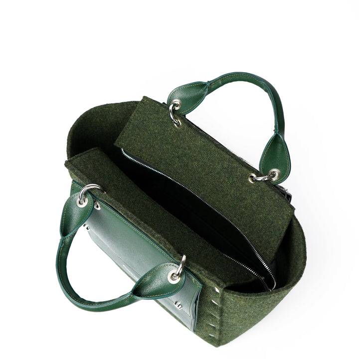 Roberta Gandolfi Rachele Large handbag borsa a mano in tessuto di lana riciclata e finitura in pelle con tasca staccabile Fino Al -60%