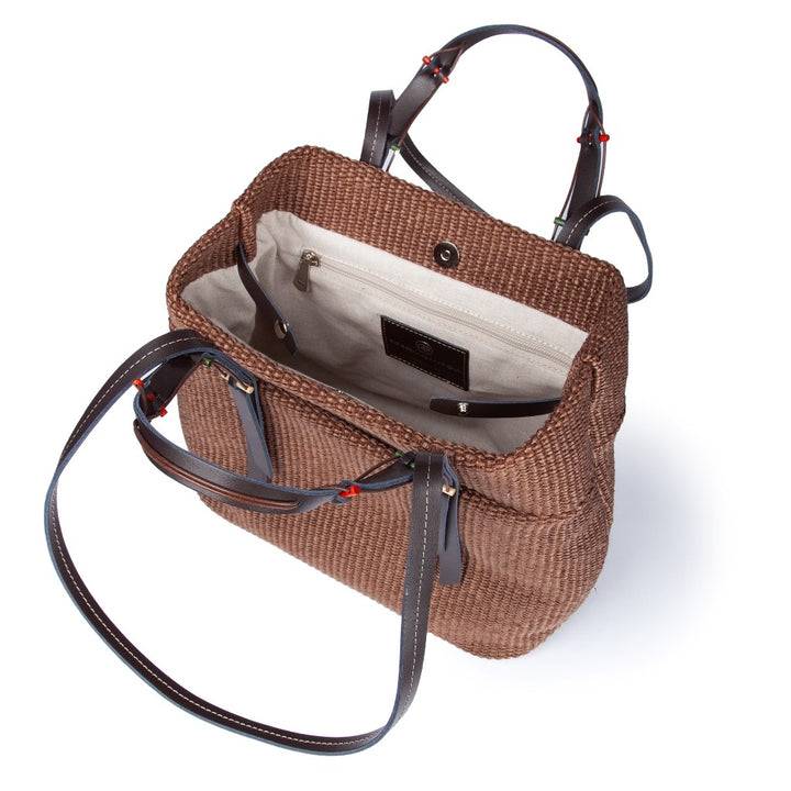 Roberta Gandolfi Fernanda Tote in rafia con finiture in pelle di vitello a doppia portabilità mano o shopping Affare Del Giorno