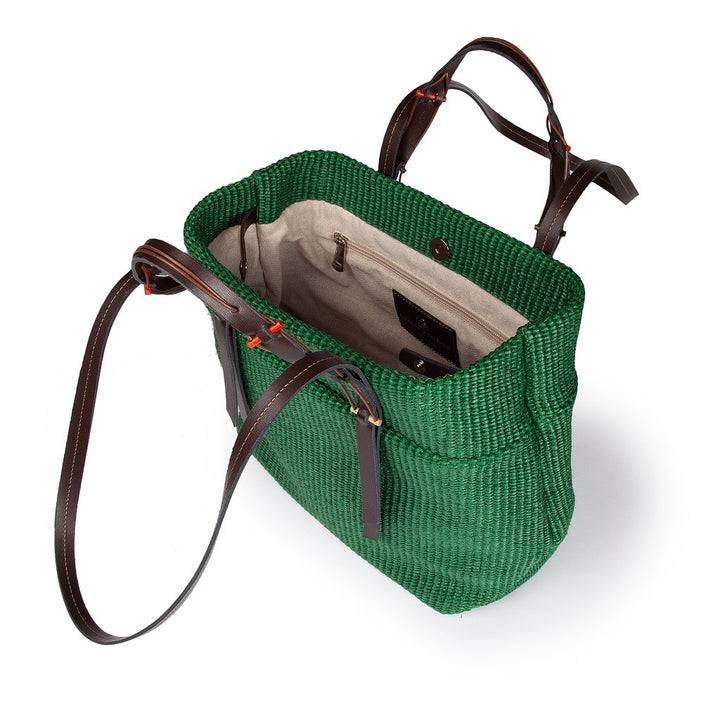 Roberta Gandolfi Fernanda Tote in rafia con finiture in pelle di vitello a doppia portabilità mano o shopping Sottocosto