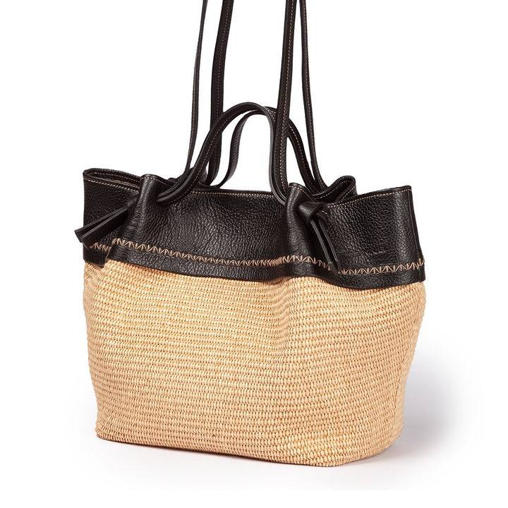 Roberta Gandolfi Ambra large borsa a mano o shopping in rafia e pelle martellata Novità