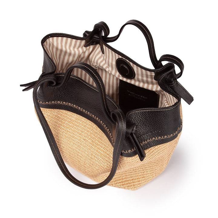 Roberta Gandolfi Ambra large borsa a mano o shopping in rafia e pelle martellata Novità