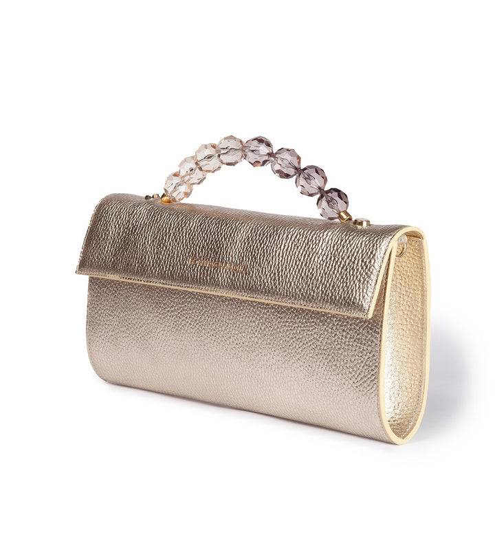 Roberta Gandolfi Julia Boule cluch in pelle metalizzata e manico gioiello con tracolla staccabile e regolabile Offerta Pasqua