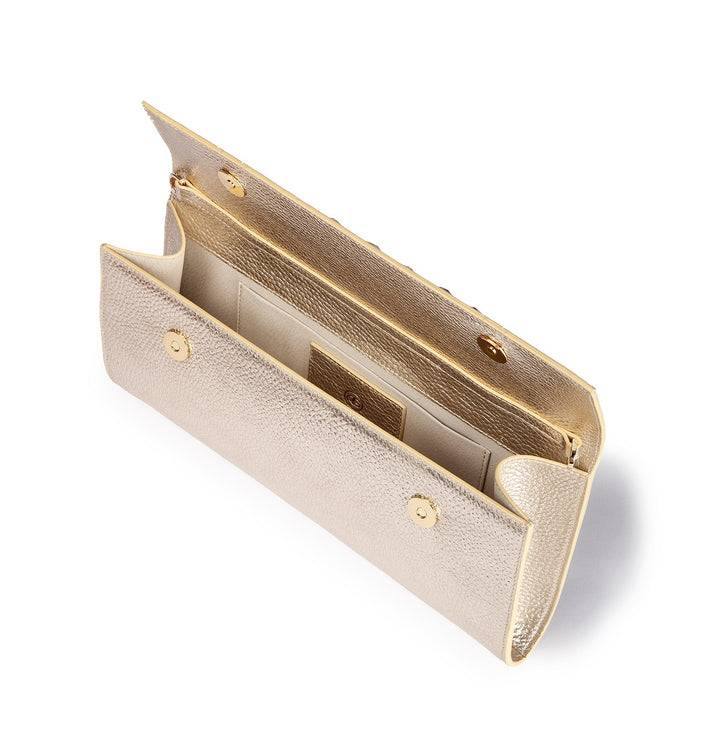 Roberta Gandolfi Julia Boule cluch in pelle metalizzata e manico gioiello con tracolla staccabile e regolabile Offerta Pasqua