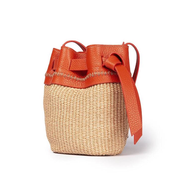 Roberta Gandolfi Ambra mini bucket in rafia e pelle martellata Only for today