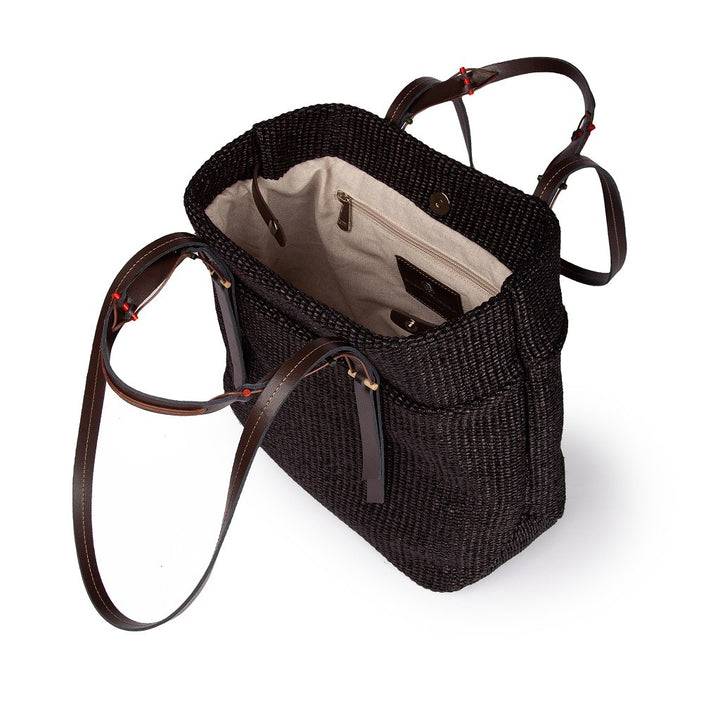 Roberta Gandolfi Fernanda Tote in rafia con finiture in pelle di vitello a doppia portabilità mano o shopping Negozio online di fabbrica