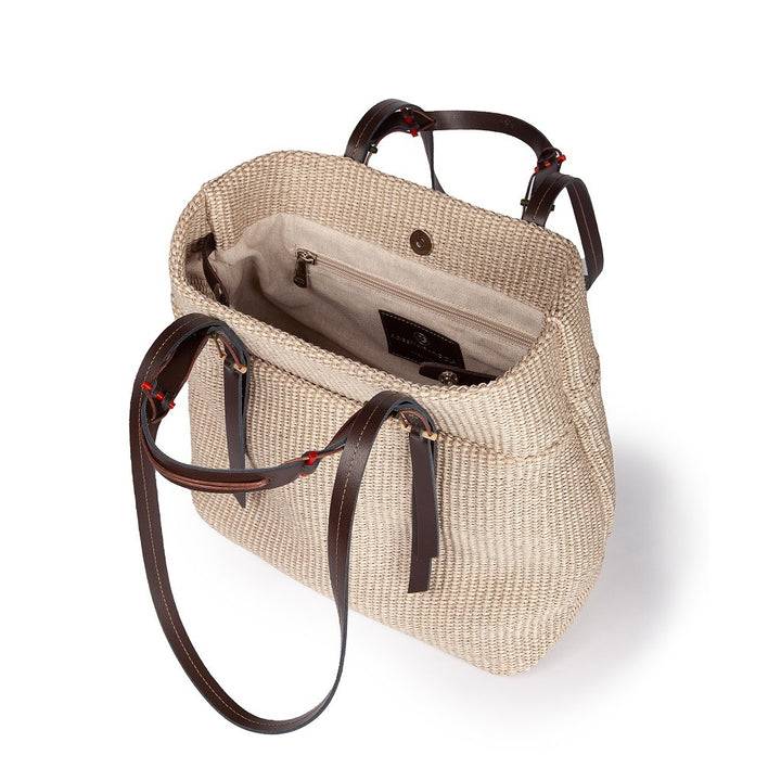 Roberta Gandolfi Fernanda Tote in rafia con finiture in pelle di vitello a doppia portabilità mano o shopping Flash Sale