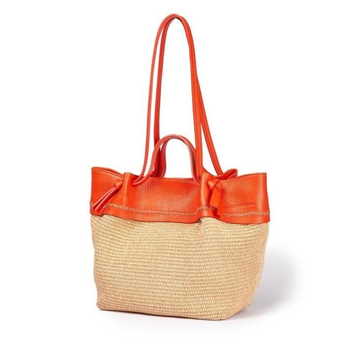 Roberta Gandolfi Ambra large borsa a mano o shopping in rafia e pelle martellata Shopping online