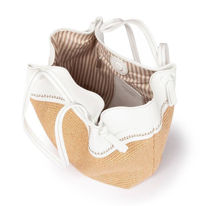 Roberta Gandolfi Ambra large borsa a mano o shopping in rafia e pelle martellata Offerta esclusiva