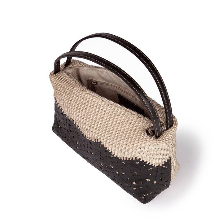 Roberta Gandolfi Giulia baguette in rafia e pelle il pannello tagliato al laser è interamente cucito a mano Cyber Monday