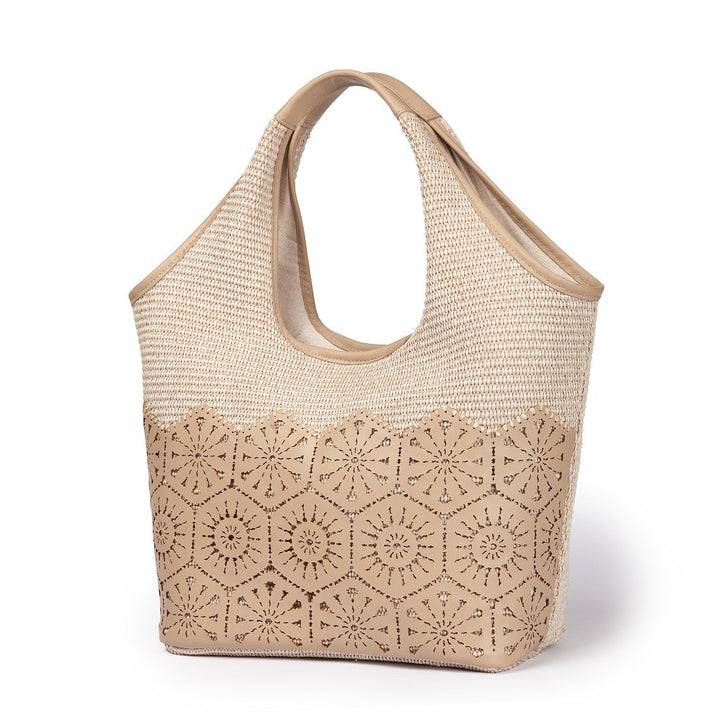 Roberta Gandolfi Giulia Hobo in rafia e pelle il pannello tagliato al laser è interamente cucito a mano Offerta Anniversario