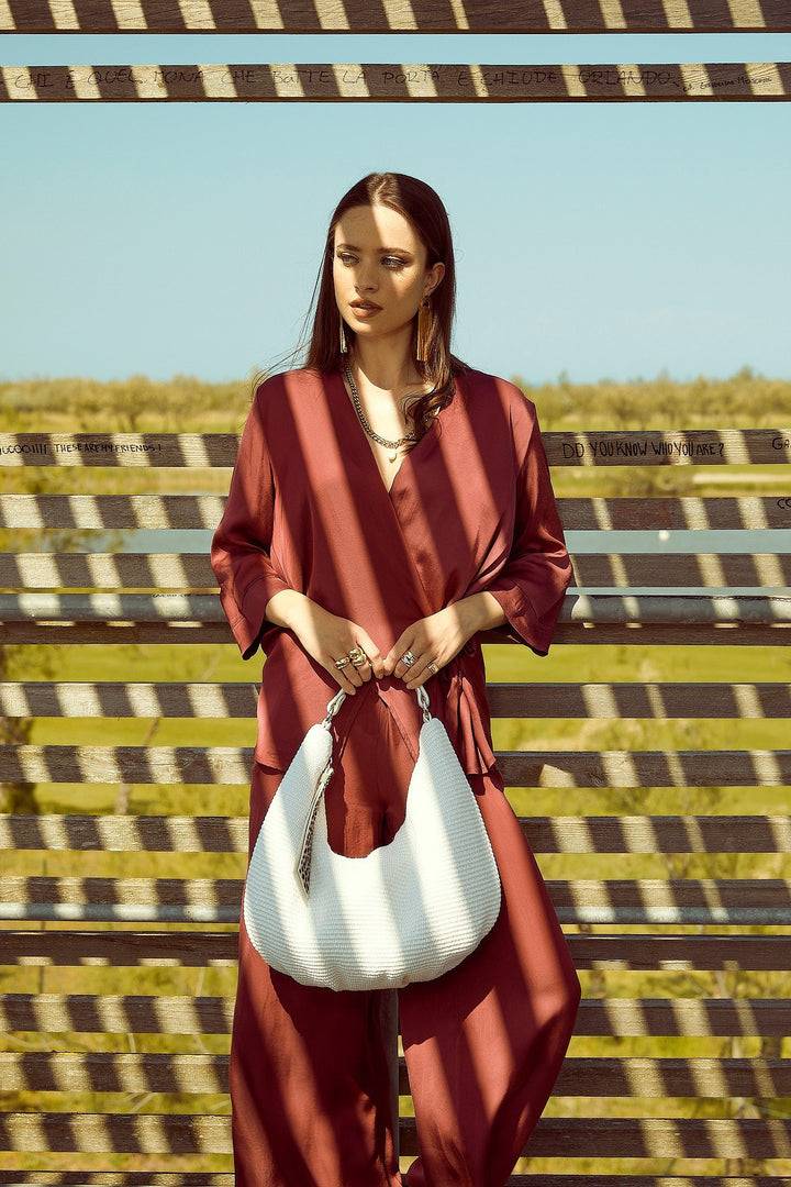 Roberta Gandolfi Beatrice Hobo medium in raffia e finiture in pelle con dettaglio animalier e tracolla staccabile Promozione temporanea