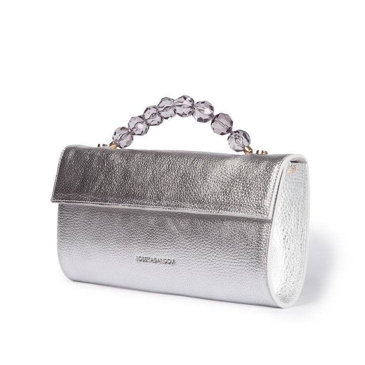 Roberta Gandolfi Julia Boule cluch in pelle metalizzata e manico gioiello con tracolla staccabile e regolabile Limitato a 3 giorni