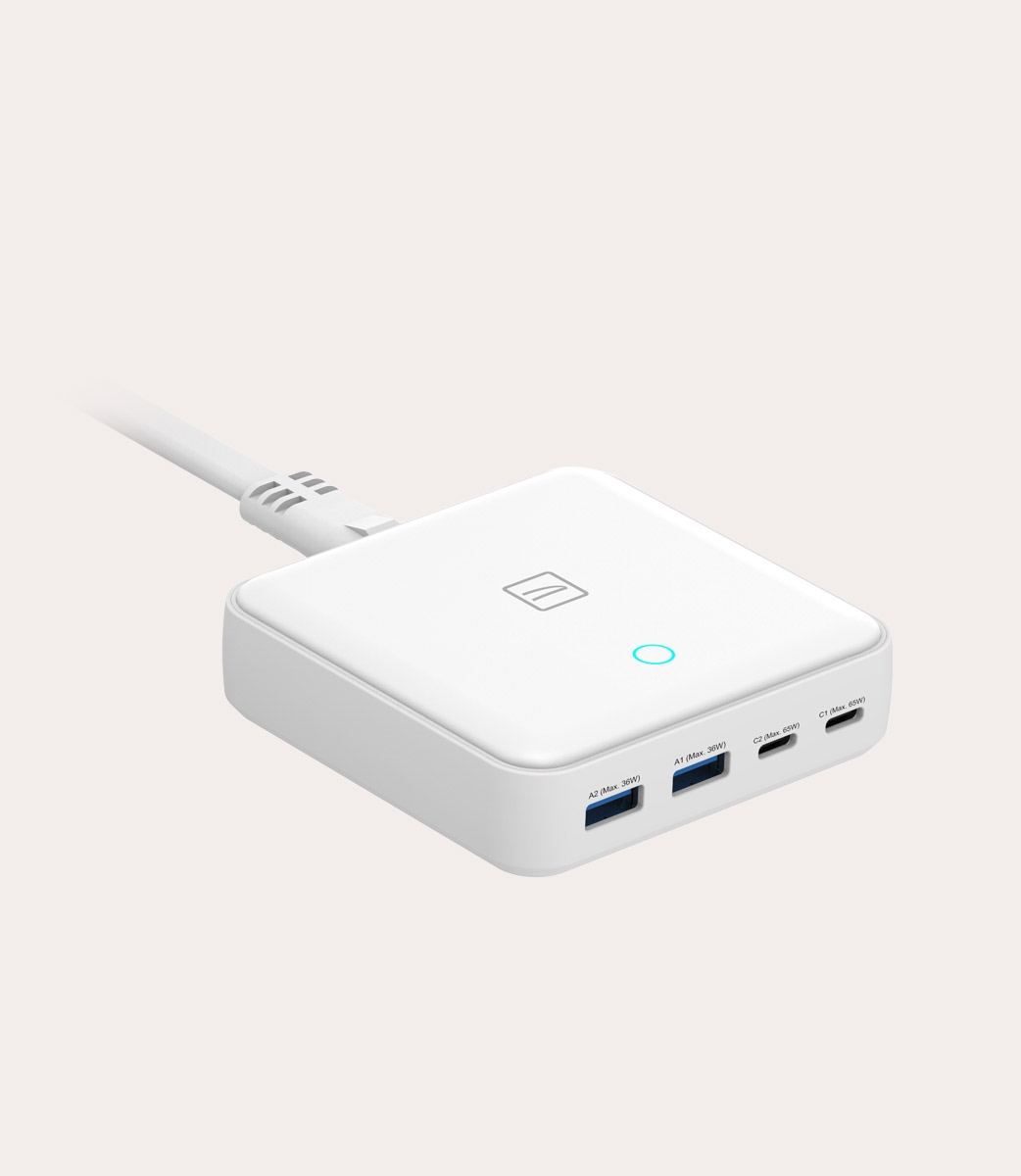 Tucano Cricabatteria 4 porte da scrivania da 65W USB-A/USB-C GaN con cavo da 1 5 mt e presa EU Officina