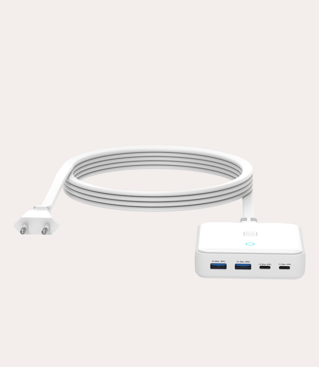 Tucano Cricabatteria 4 porte da scrivania da 65W USB-A/USB-C GaN con cavo da 1 5 mt e presa EU Officina