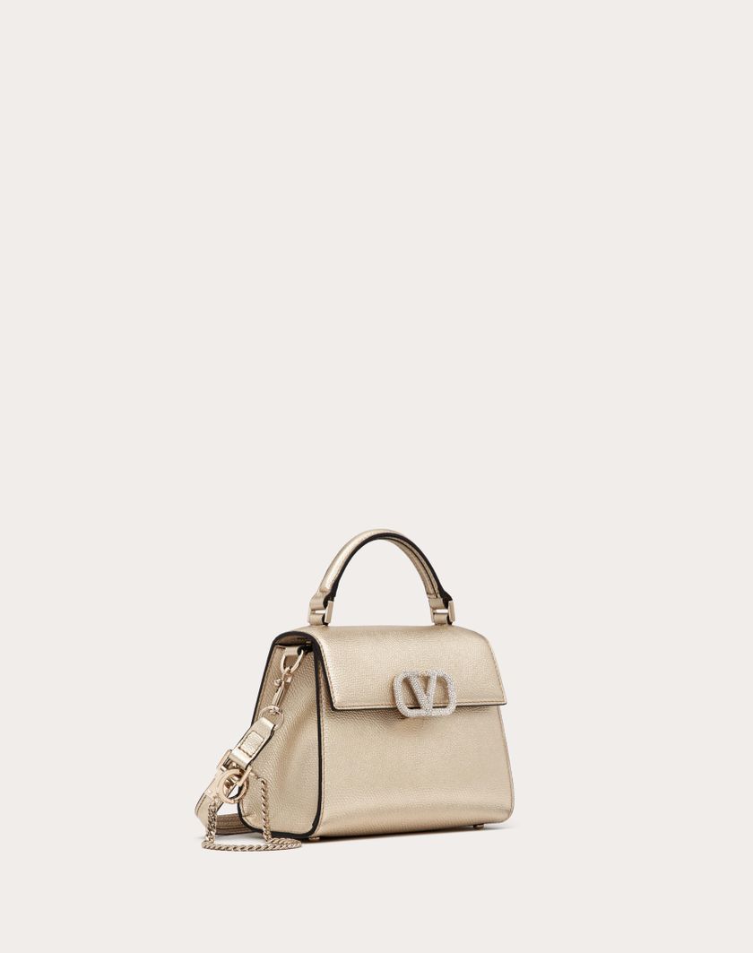 Valentino Handbags Borsa A Mano Mini Vsling In Vitello Granato Metallizzato per Donna in Platino/crystal | Valentino IT Novità