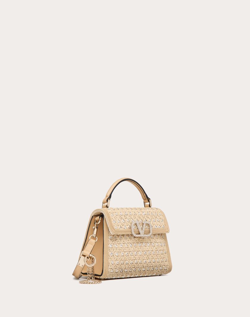 Valentino Handbags Borsa A Mano Mini Valentino Garavani Vsling Ricamata per Donna in Naturale/crystal/beige | Valentino IT In Vendita