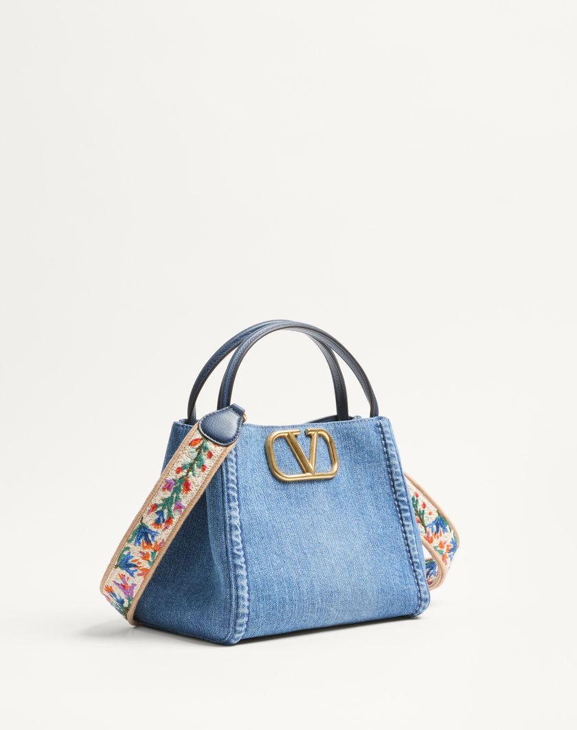 Valentino Handbags Borsa A Mano Media Valentino Garavani Alltime In Denim Con Tracolla Nastro Ricamato per Donna in Denim/worker/multicolor | Valentino IT Vendita Calda