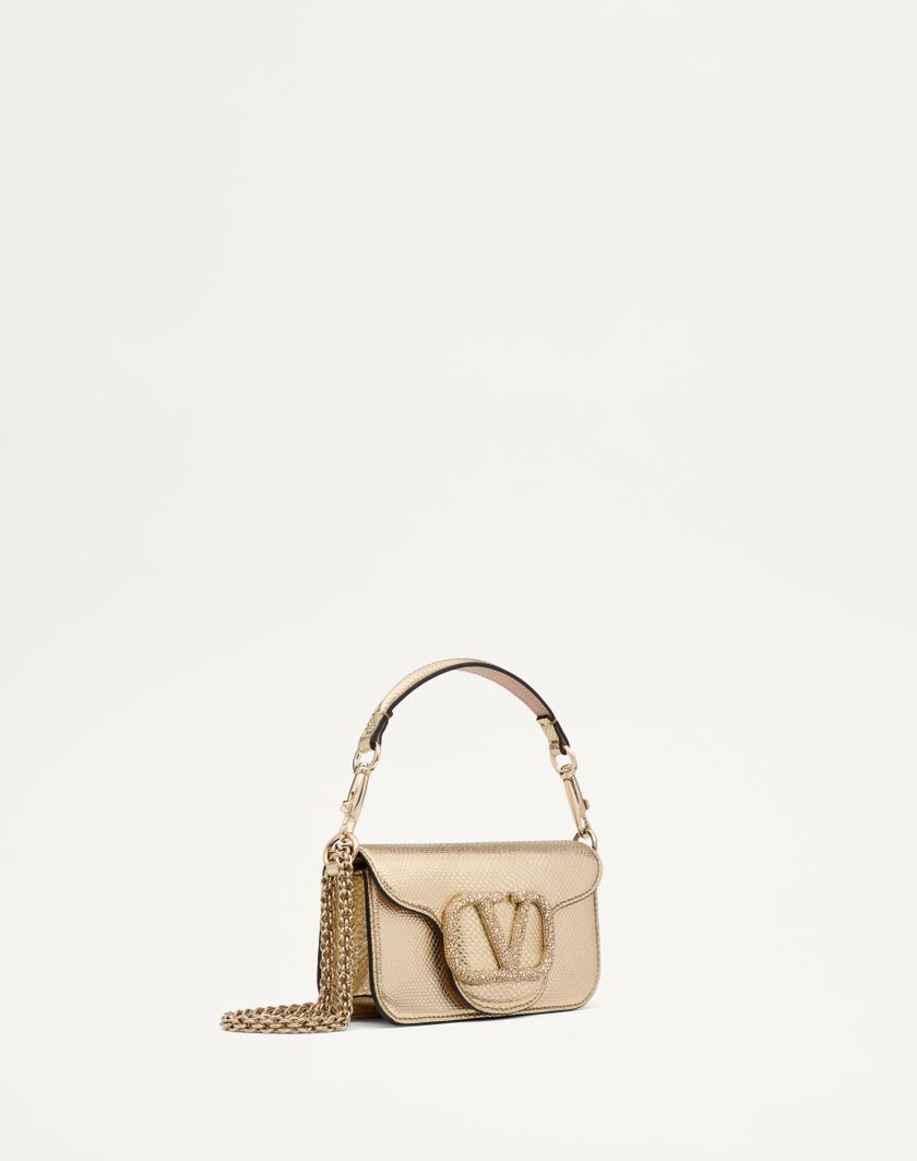 Valentino Handbags Borsa Piccola A Spalla Valentino Garavani Valentino Garavani Locò In Karung Metallizzato per Donna in Platino/beige/crystal Gold | Valentino IT Spedizione Gratuita