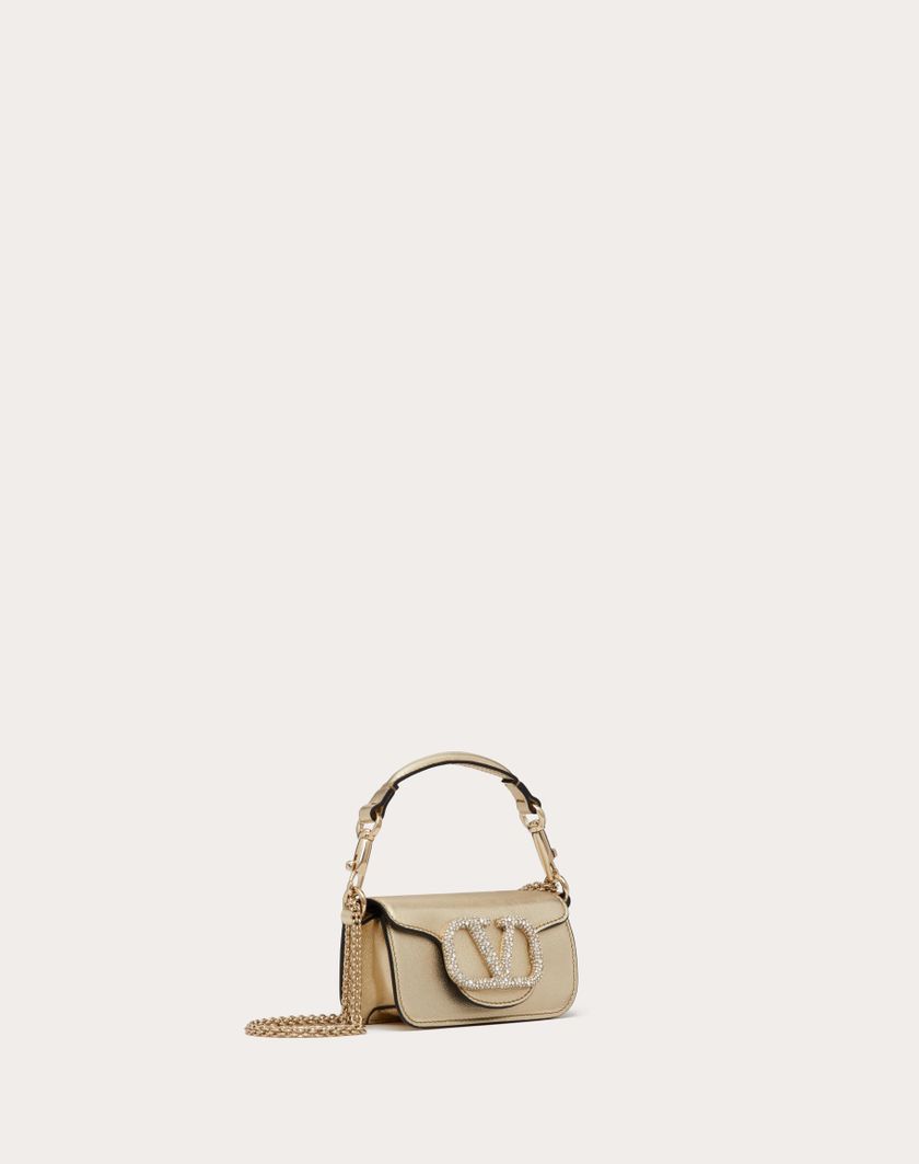 Valentino Handbags Borsa Micro Con Catena Valentino Garavani Locò Con Logo Gioiello per Donna in Platino/crystal | Valentino IT Nuova