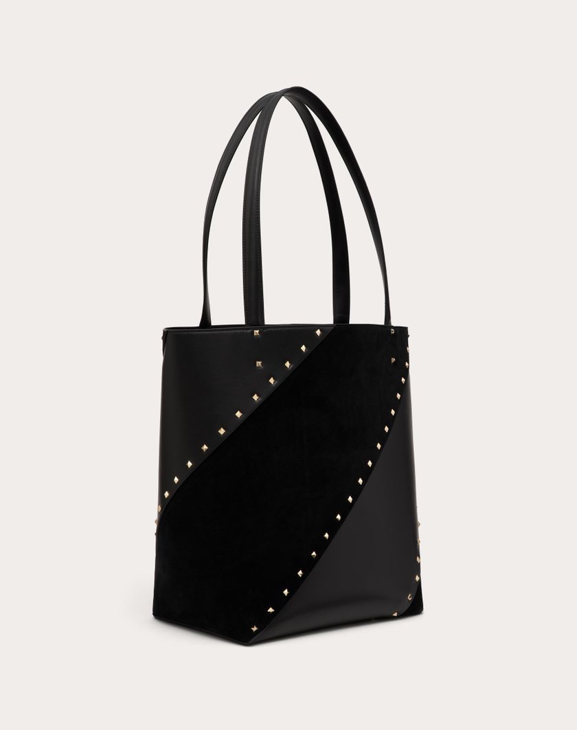 Valentino Handbags Borsa Shopping Valentino Garavani Valentino Garavani Rockstud Wispy In Vitello E Camoscio per Donna in Nero | Valentino IT Shopping Online