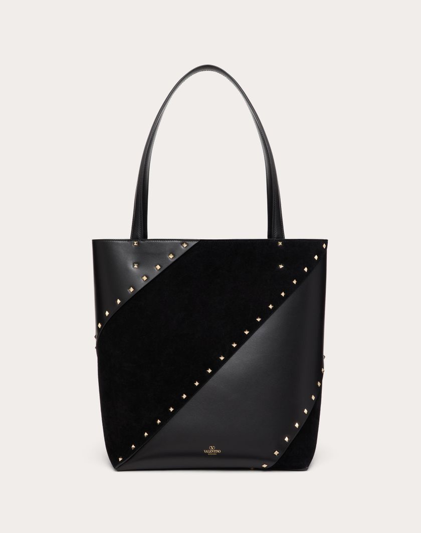 Valentino Handbags Borsa Shopping Valentino Garavani Valentino Garavani Rockstud Wispy In Vitello E Camoscio per Donna in Nero | Valentino IT Shopping Online