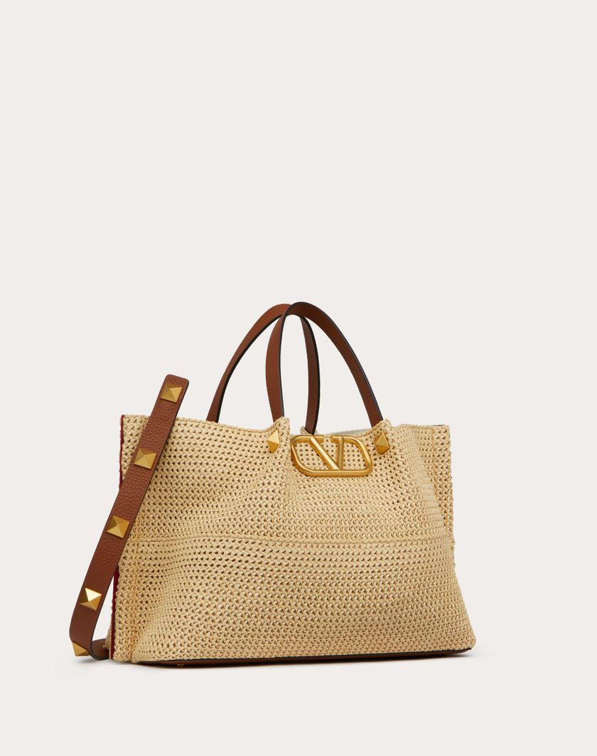 Valentino Handbags Borsa Shopping Media In Rafia Sintetica per Donna in Selleria/naturale/rouge Pur | Valentino IT Prezzo Ridotto