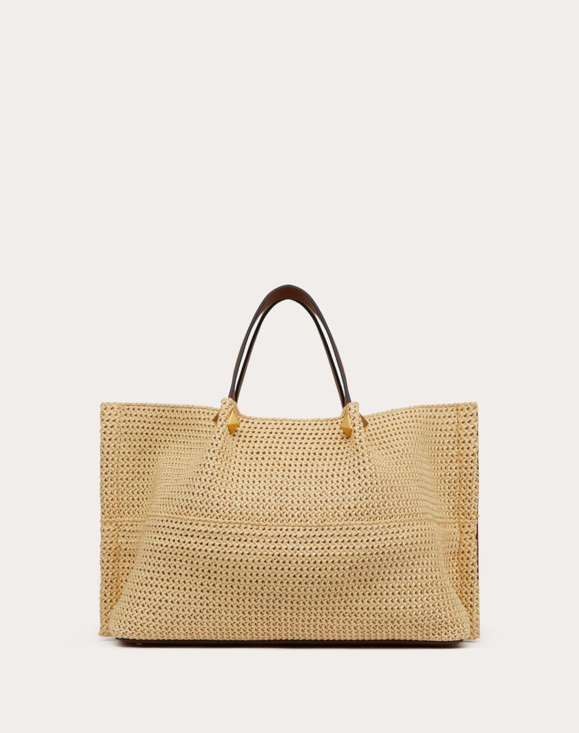 Valentino Handbags Borsa Shopping Media In Rafia Sintetica per Donna in Selleria/naturale/rouge Pur | Valentino IT Prezzo Ridotto