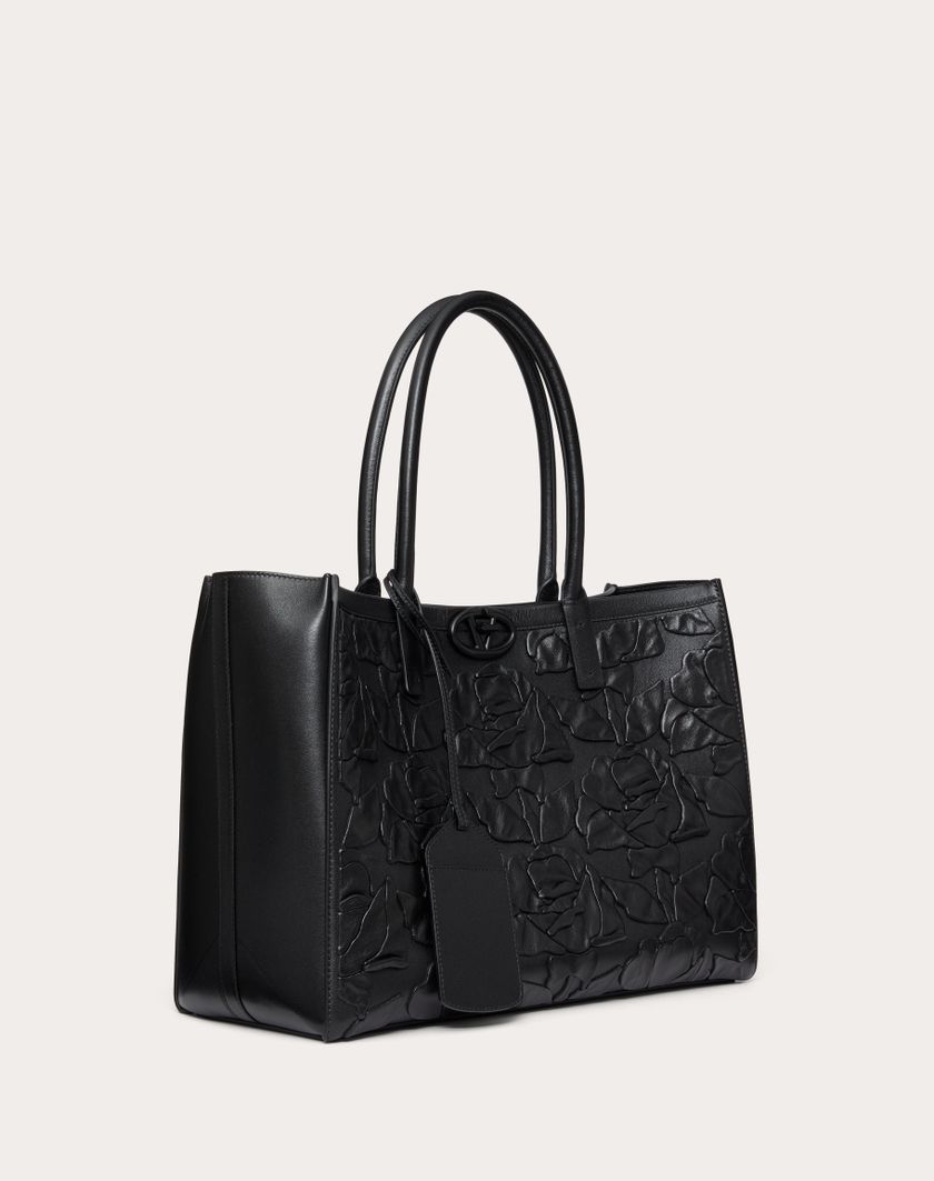Valentino Handbags Borsa Shopping Media Vlogo Locker Tote In Pelle Con Rose Ricamate per Donna in Nero | Valentino IT Prezzo di fabbrica
