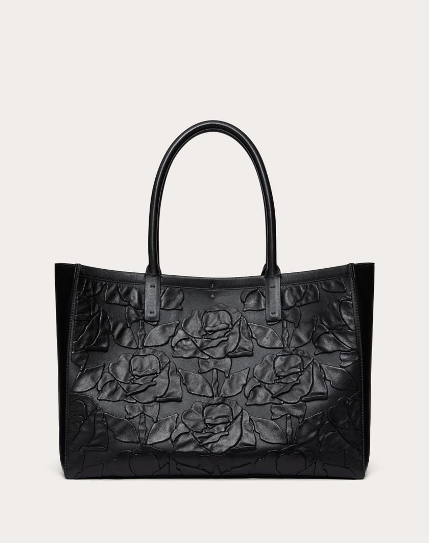 Valentino Handbags Borsa Shopping Media Vlogo Locker Tote In Pelle Con Rose Ricamate per Donna in Nero | Valentino IT Prezzo di fabbrica