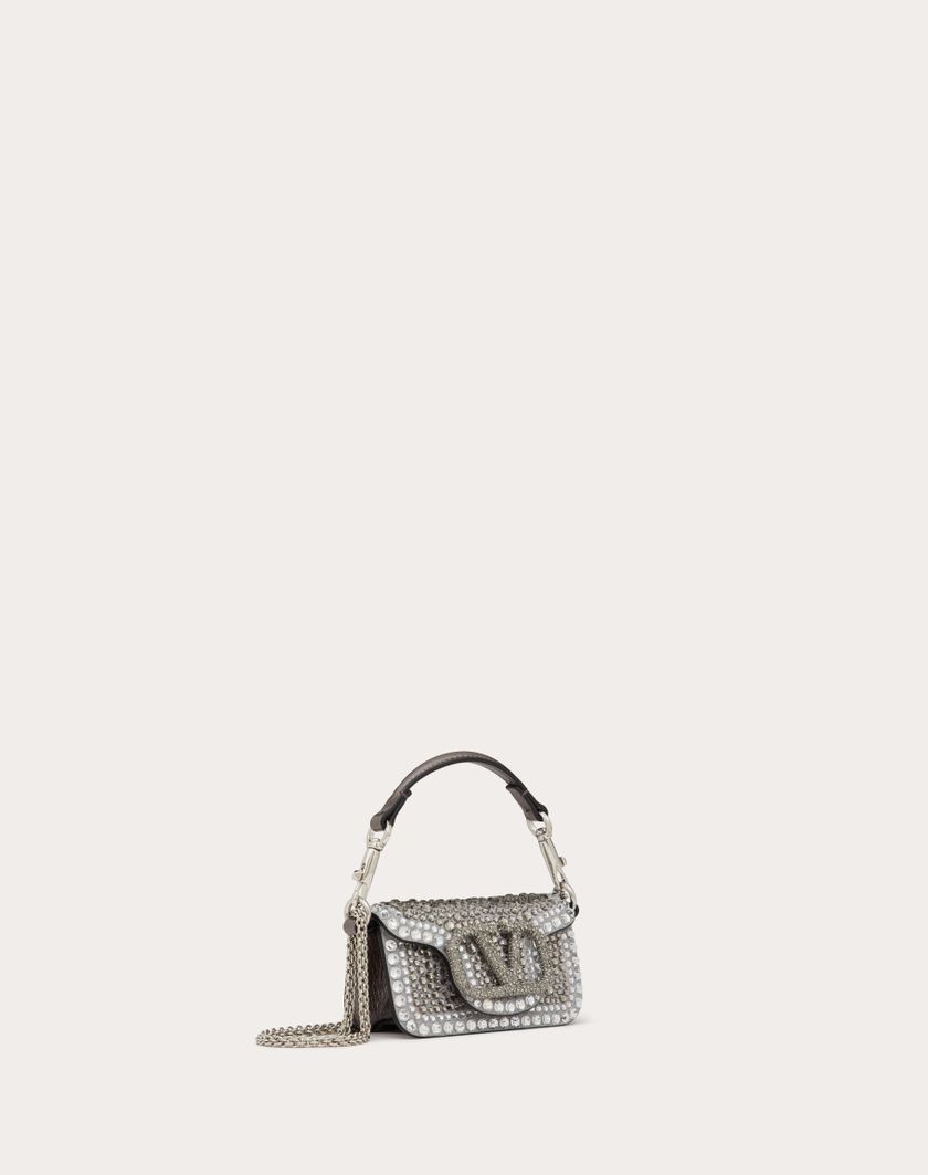 Valentino Handbags Borsa Micro Con Catena Valentino Garavani Locò Con Strass per Donna in Crystal/nero/antracite | Valentino IT Sconto