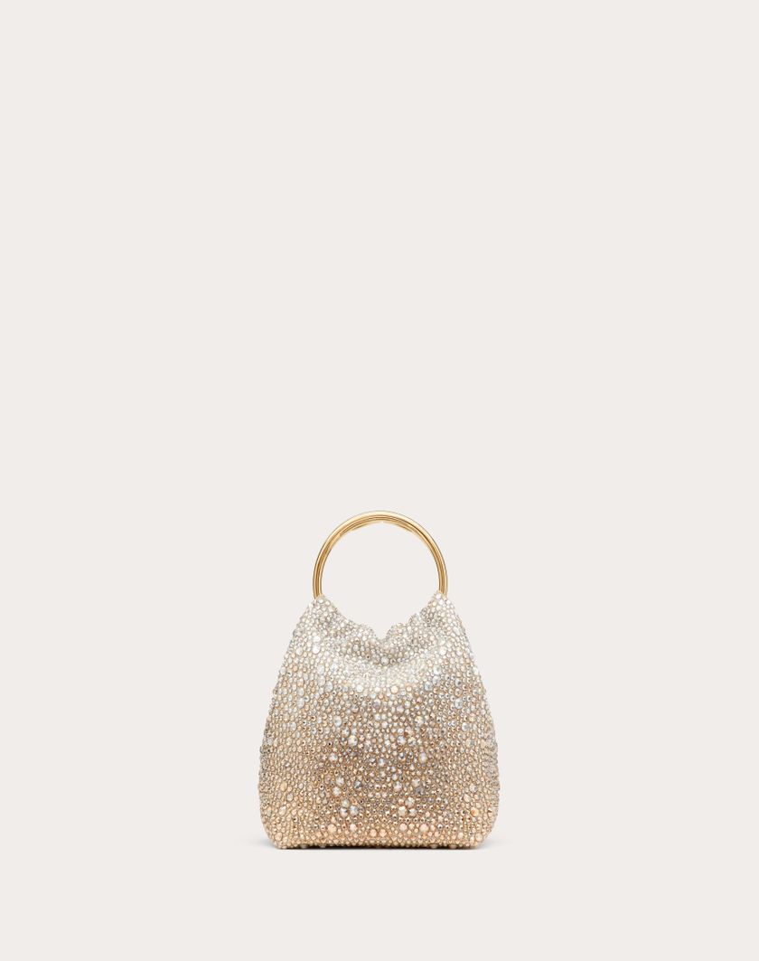 Valentino Handbags Borsa Piccola A Secchiello Valentino Garavani Carry Secrets Ricamata per Donna in Nocciola/crystal/oro | Valentino IT Offerte