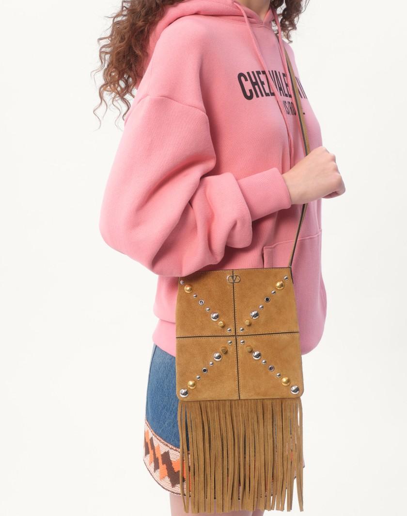 Valentino Handbags Borsa A Spalla Piccola Valentino Garavani Nellcôte In Suede Con Frange per Donna in Havana Beige | Valentino IT Vendita Calda