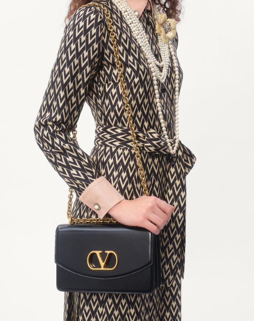 Valentino Handbags Abito Midi In Twill Toute La V per Donna in Nero/avorio | Valentino IT Saldi Di Fabbrica