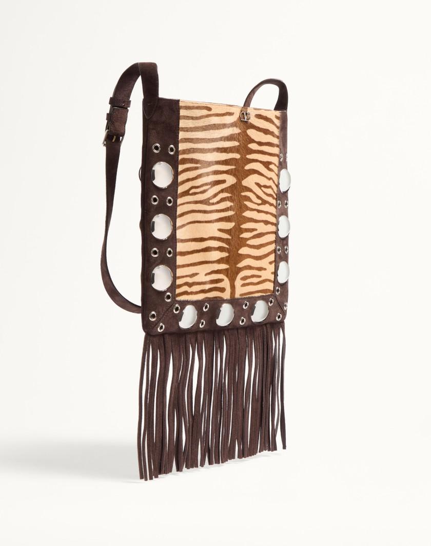 Valentino Handbags Borsa A Spalla Valentino Garavani Nellcôte In Vitello Effetto Pony Animalier Con Frange per Donna in Beige/marrone | Valentino IT In Saldo