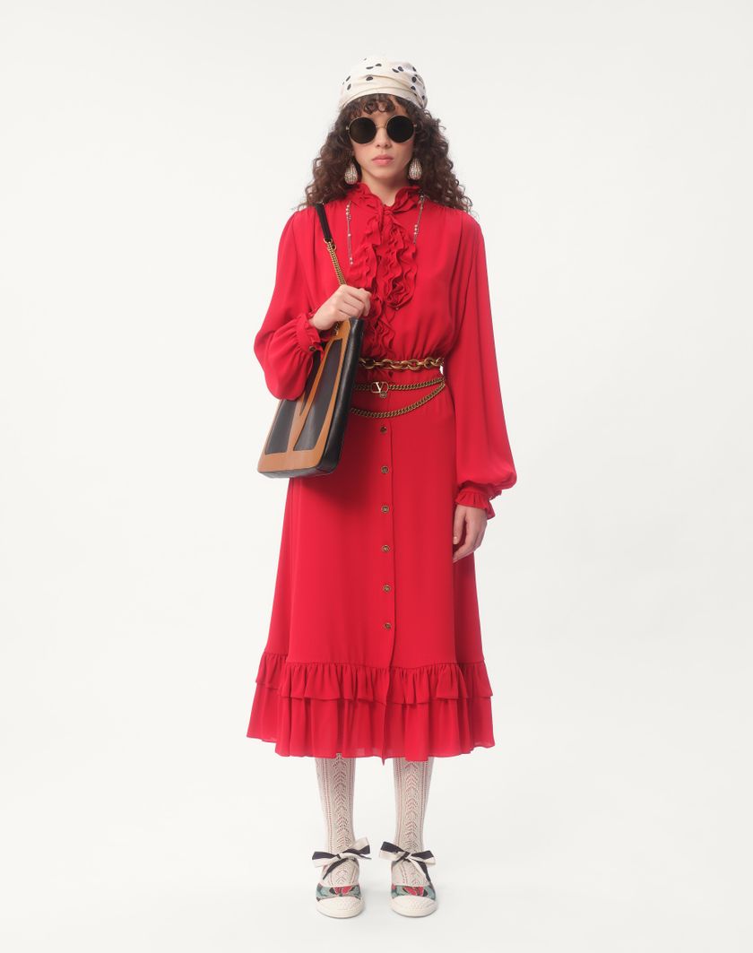 Valentino Handbags Abito Midi In Georgette per Donna in Rosso | Valentino IT In Linea