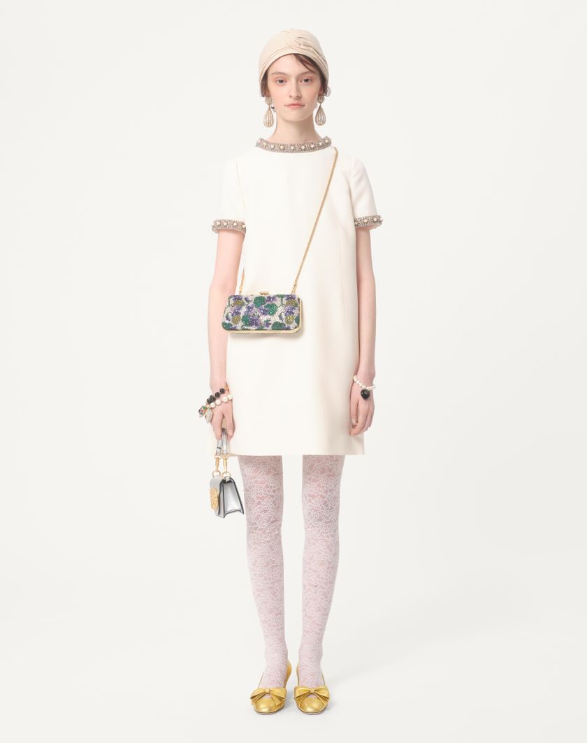 Valentino Handbags Abito Corto In Crepe Couture Ricamato per Donna in Rosa Chiaro/multicolor | Valentino IT Soddisfazione Garantita
