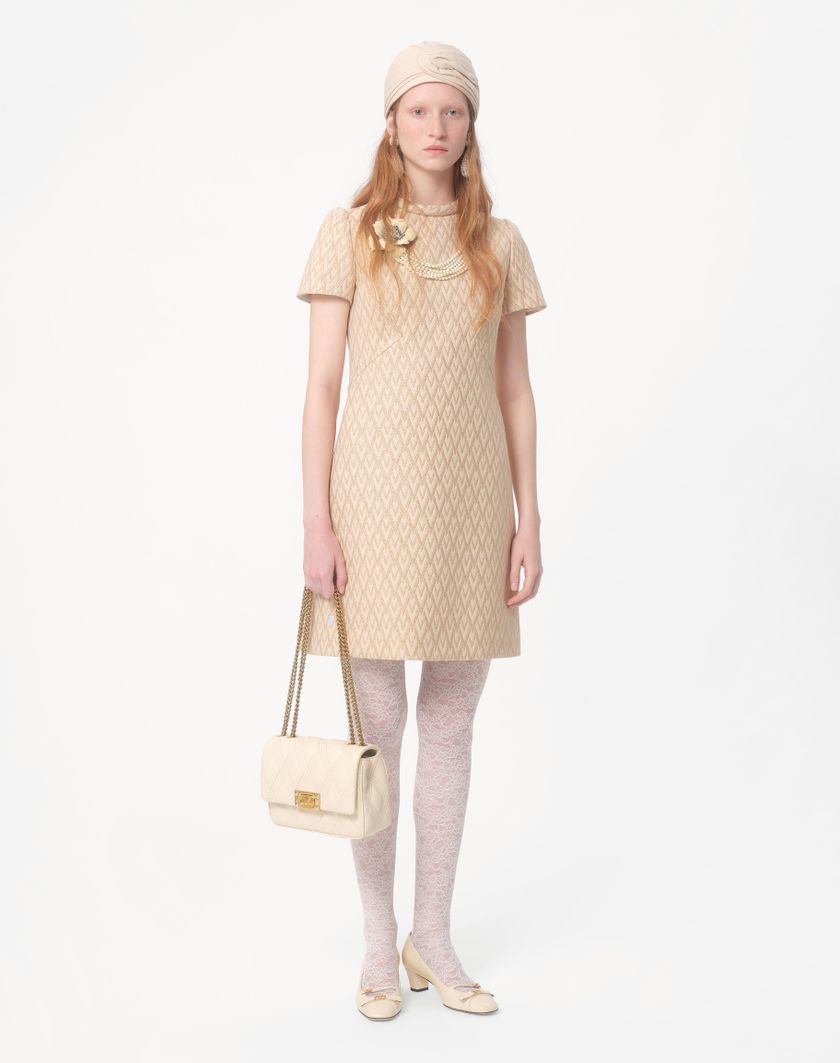 Valentino Handbags Abito Corto In Lurex Jacquard Toute La V per Donna in Avorio/oro | Valentino IT Qualità Garantita