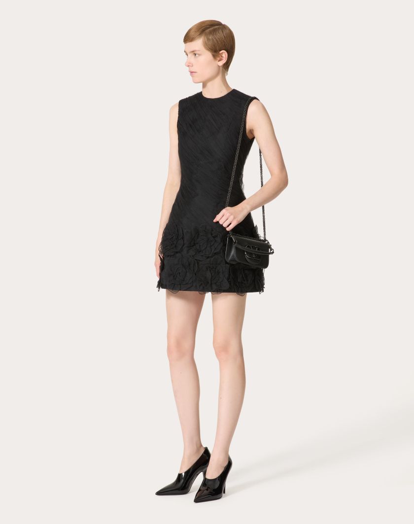 Valentino Handbags Abito Corto In Tulle Illusione Ricamato per Donna in Nero | Valentino IT In Vendita