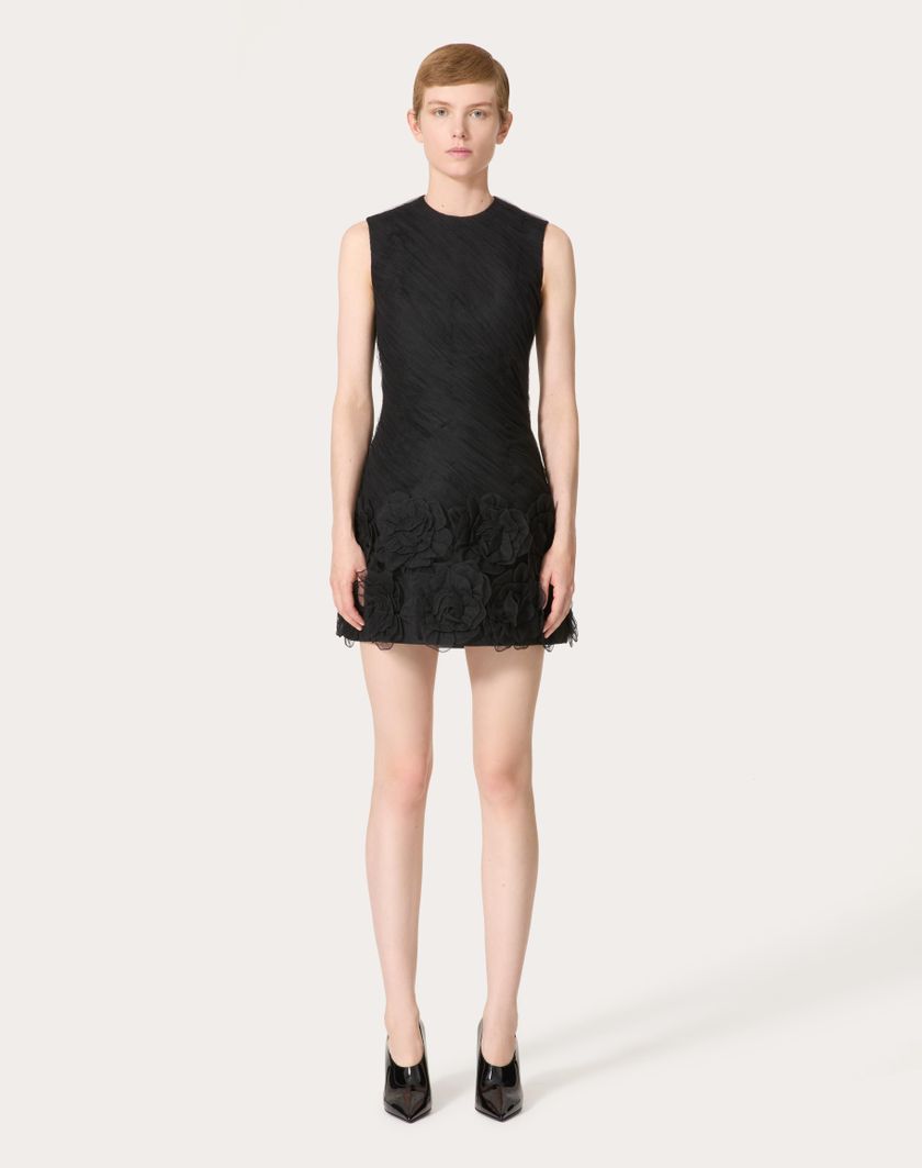 Valentino Handbags Abito Corto In Tulle Illusione Ricamato per Donna in Nero | Valentino IT In Vendita