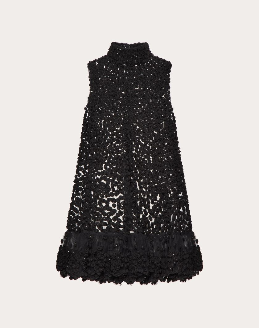 Valentino Handbags Abito Corto In Tulle Illusione Ricamato per Donna in Nero | Valentino IT Vendite Flash