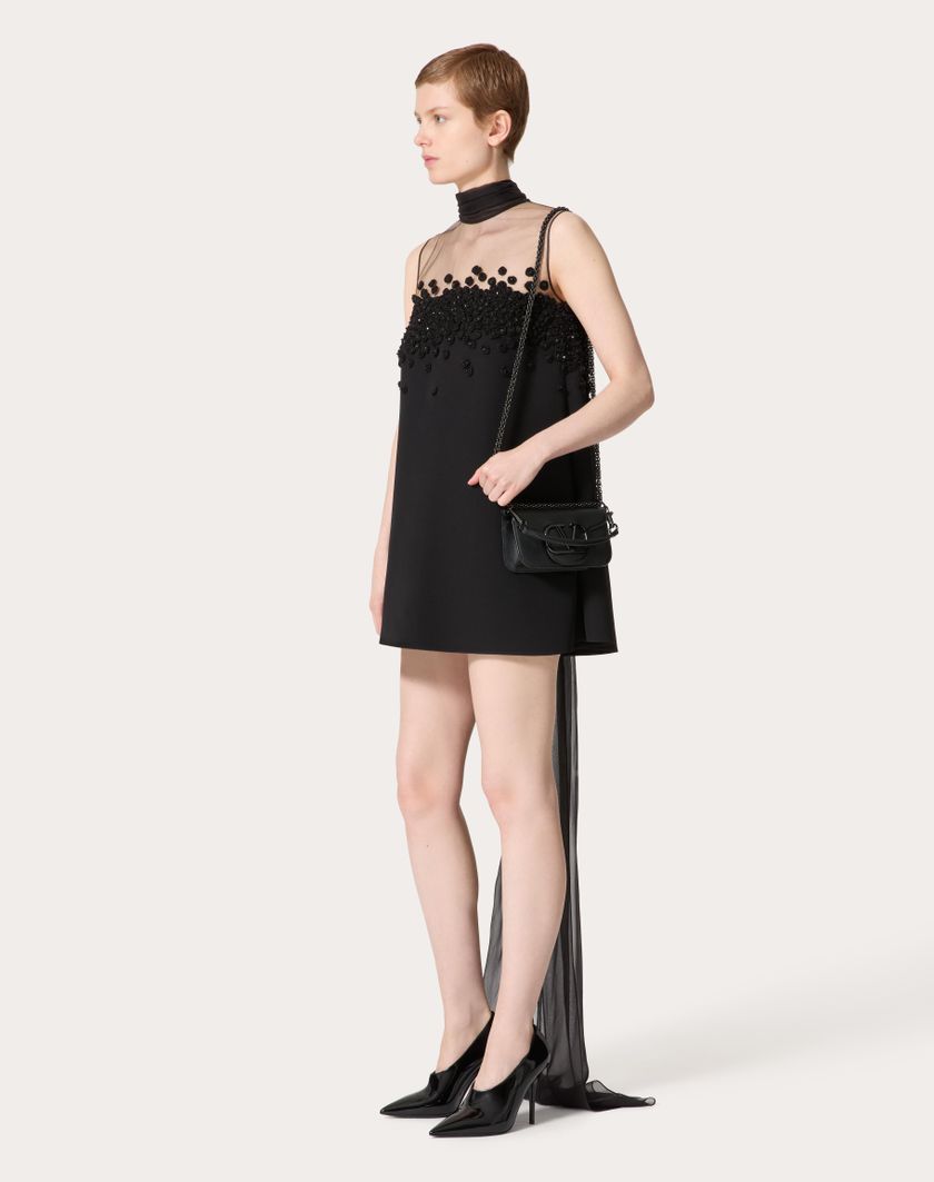 Valentino Handbags Abito Corto In Structured Couture Ricamato per Donna in Nero | Valentino IT Negozio