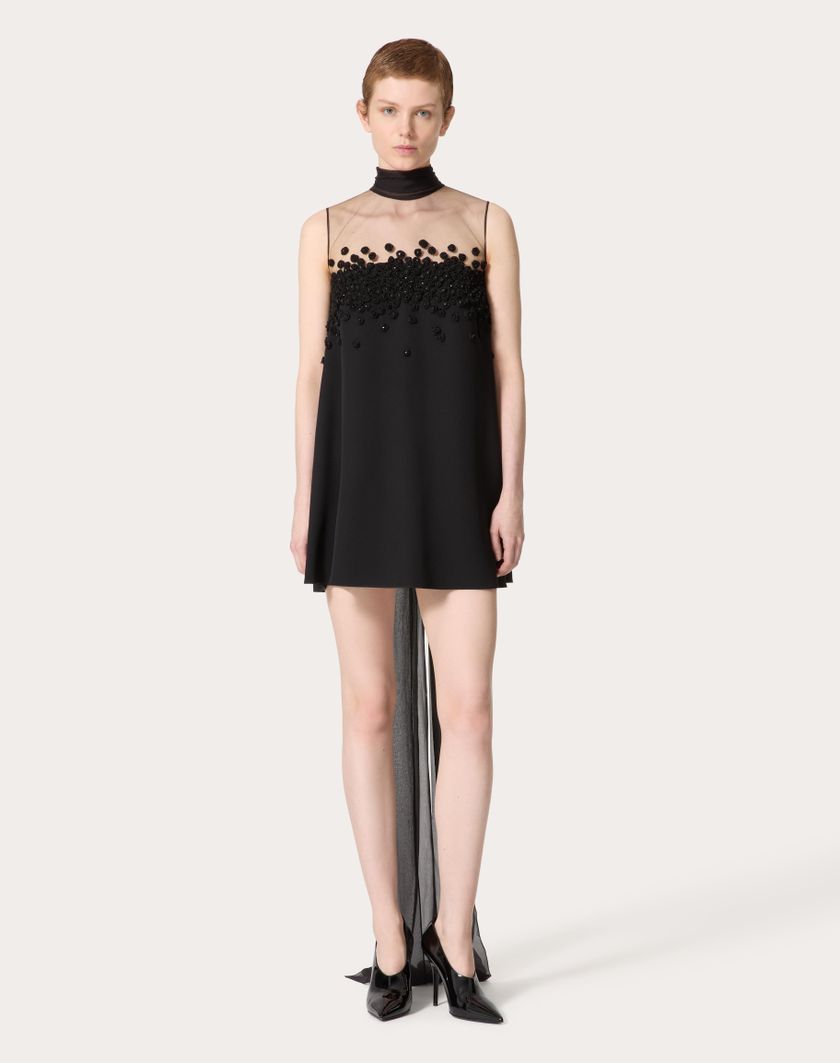 Valentino Handbags Abito Corto In Structured Couture Ricamato per Donna in Nero | Valentino IT Negozio