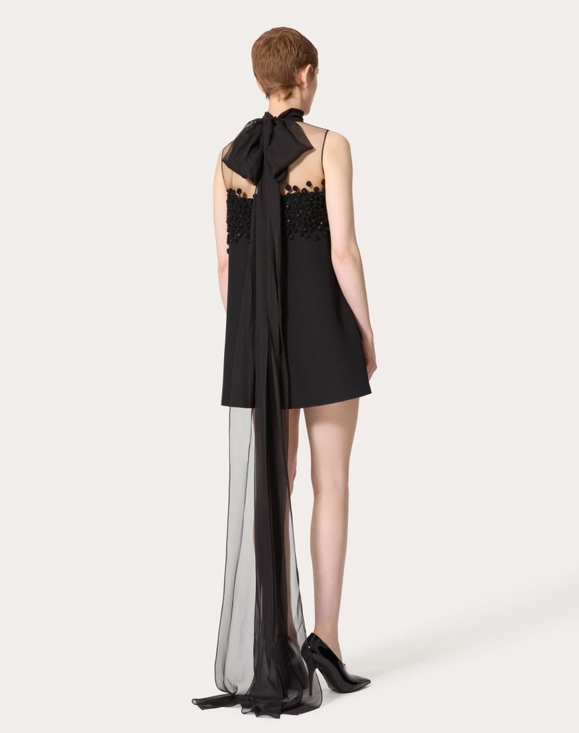 Valentino Handbags Abito Corto In Structured Couture Ricamato per Donna in Nero | Valentino IT Negozio
