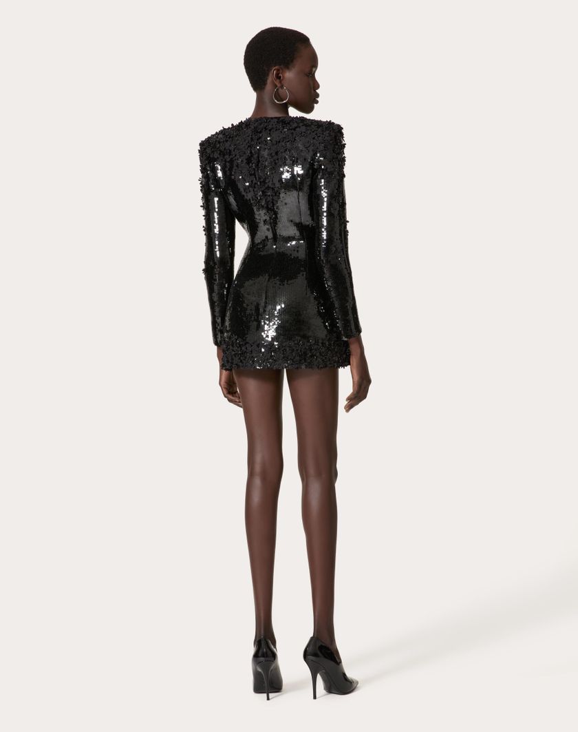 Valentino Handbags Abito Corto In Crepe Couture Ricamato per Donna in Nero | Valentino IT 2025