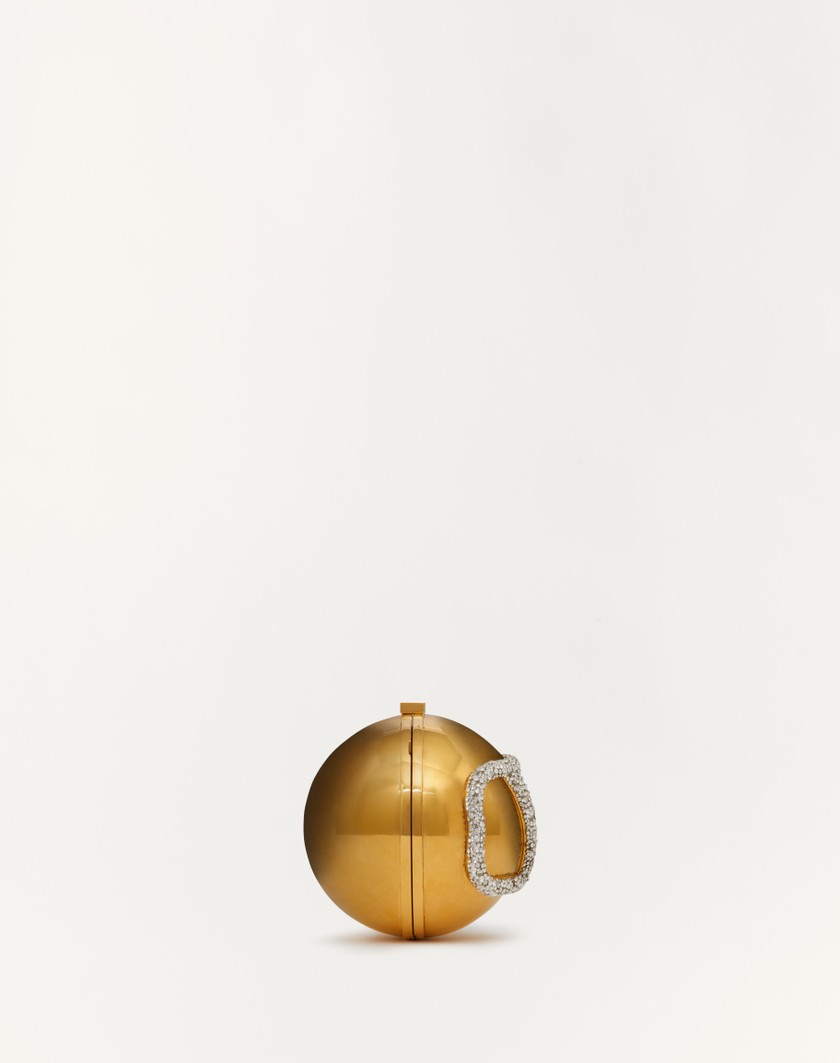 Valentino Handbags Minaudière Vlogo Signature In Metallo E Cristalli Swarovski® per Donna in Antique Brass/crystal | Valentino IT I Più Venduti
