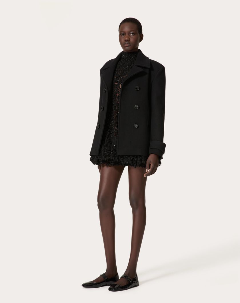 Valentino Handbags Caban In Compact Coat per Donna in Nero | Valentino IT In Linea