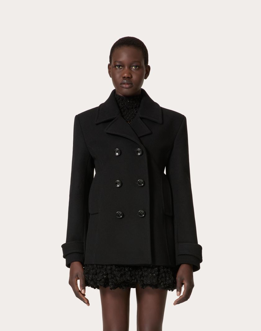 Valentino Handbags Caban In Compact Coat per Donna in Nero | Valentino IT In Linea